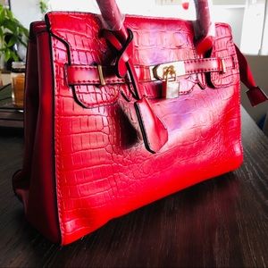 Red Leather Shoulder Handbag, Red Fashion Purse